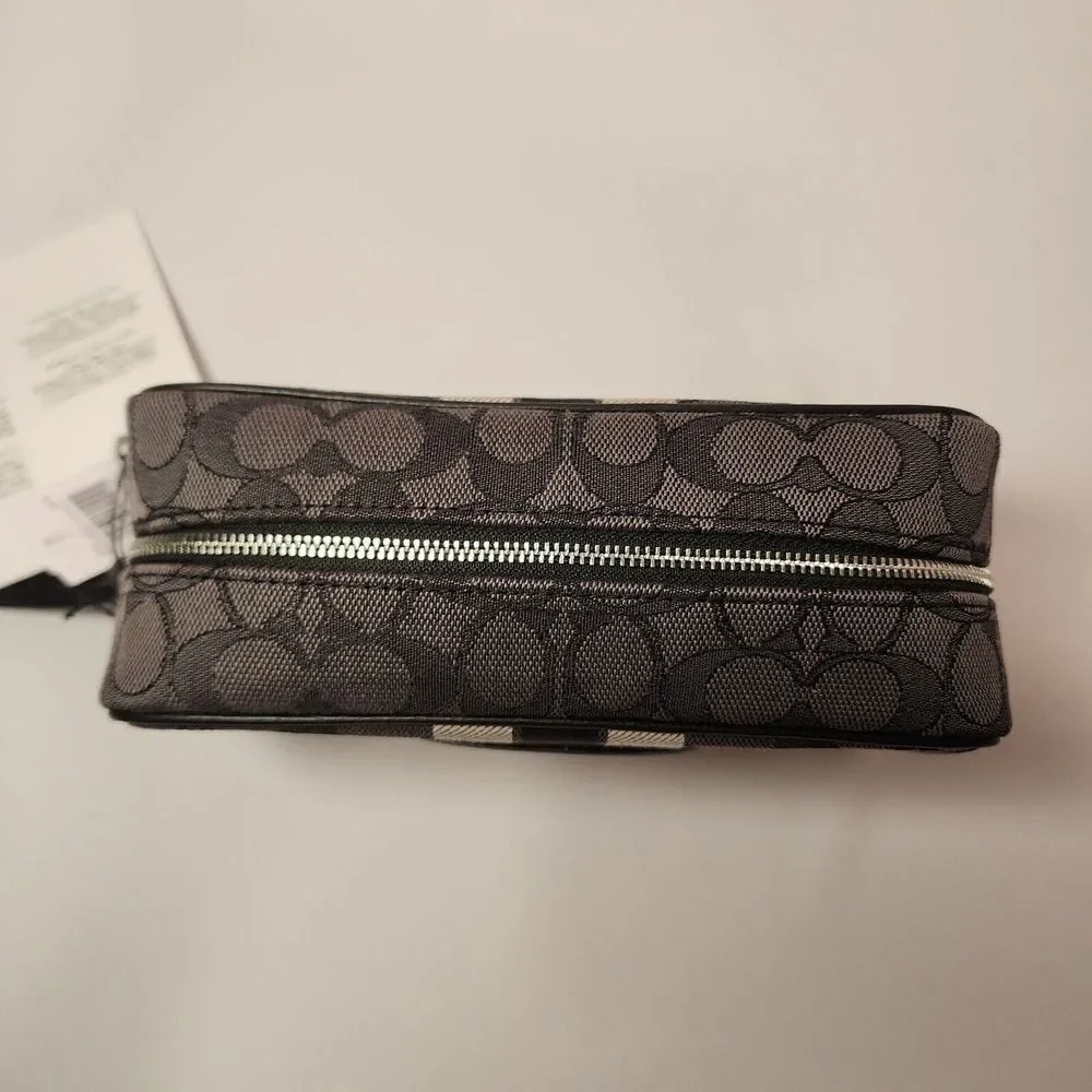 Coach Black and Gray Signature Stripe Cosmetic Case